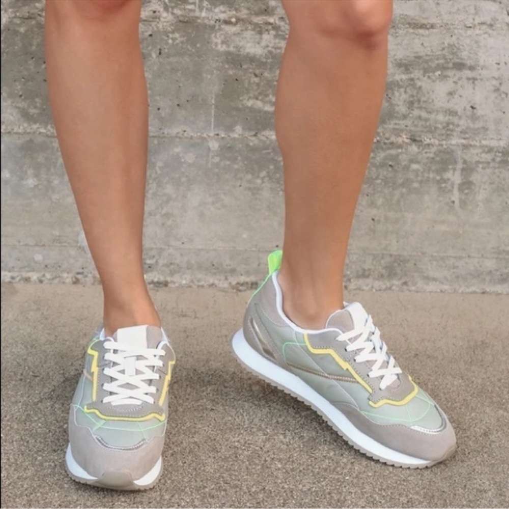 SCHUTZ Penny Neon Trim Platform Sneakers Size 7.5